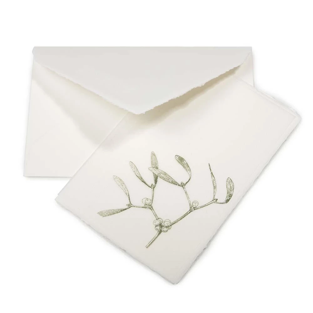 Christmas card mistletoe Merry Christmas laid paper