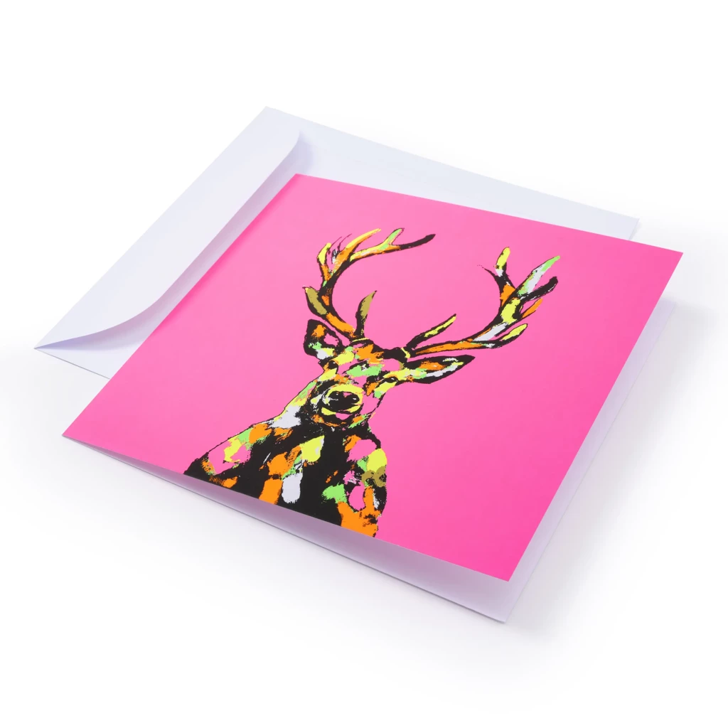 grusskarte_hirsch_neon_pink_1 Greeting card Deer neon pink