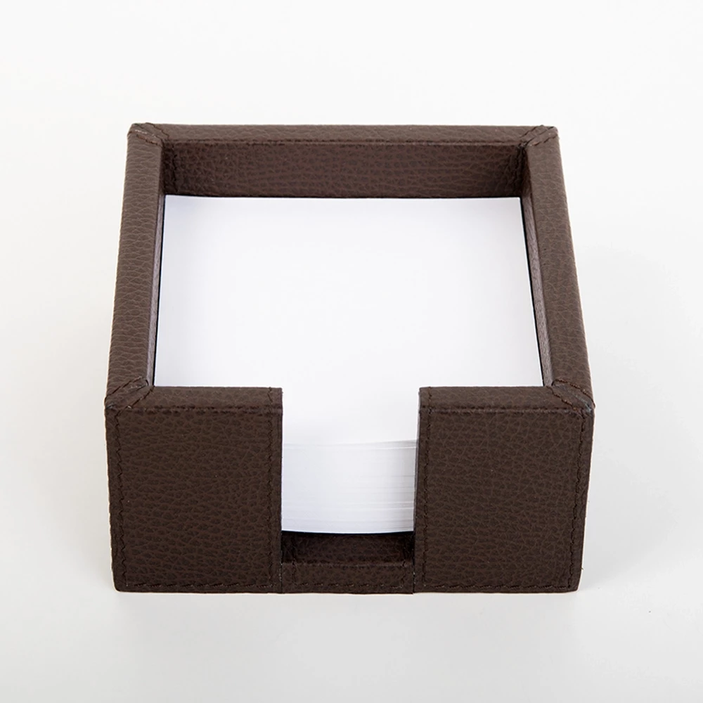 Square memo note box, leather with deer-grain look, mocha