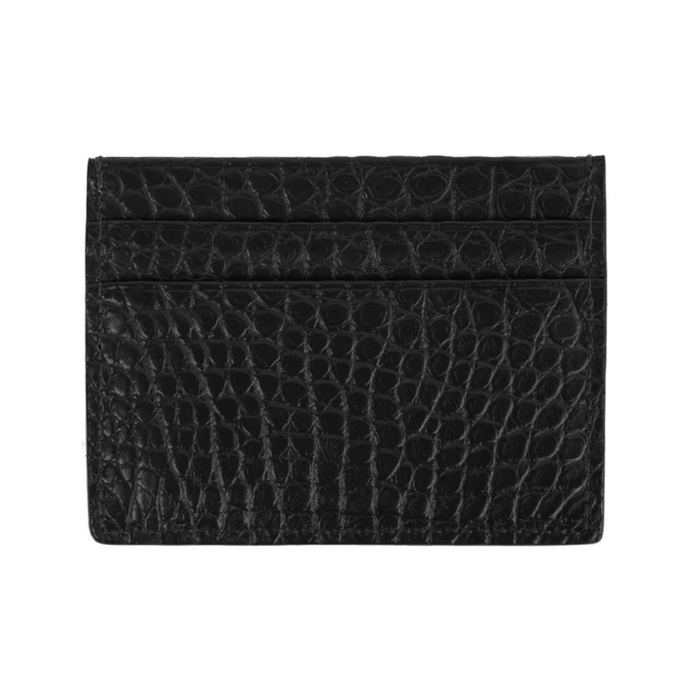 Card Wallet, 4 cc, alligator leather, flat, black