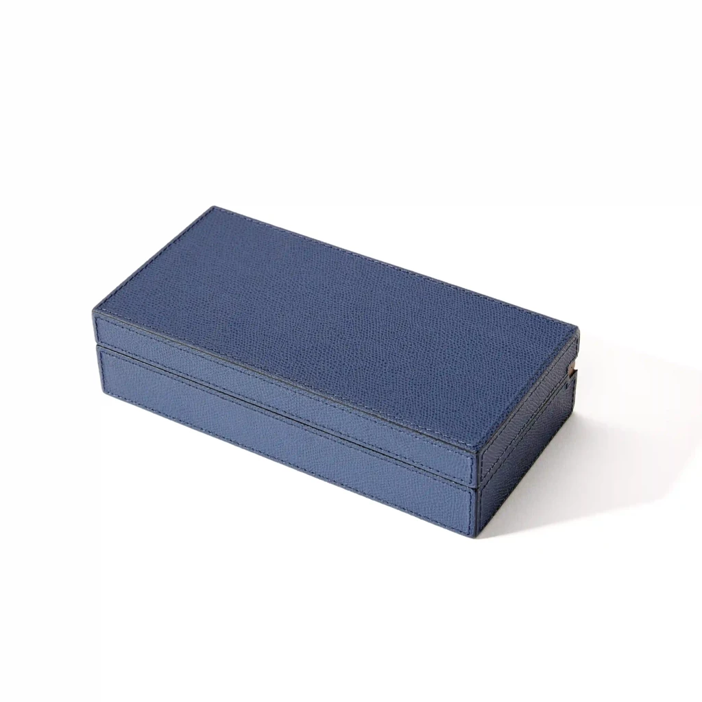 Cufflinks Box, walnut/leather, royal blue