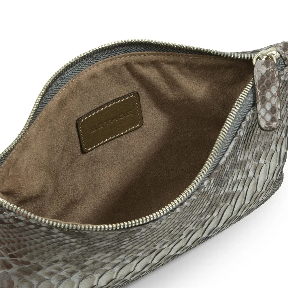 Pouch with Zip, python leather, small, grey