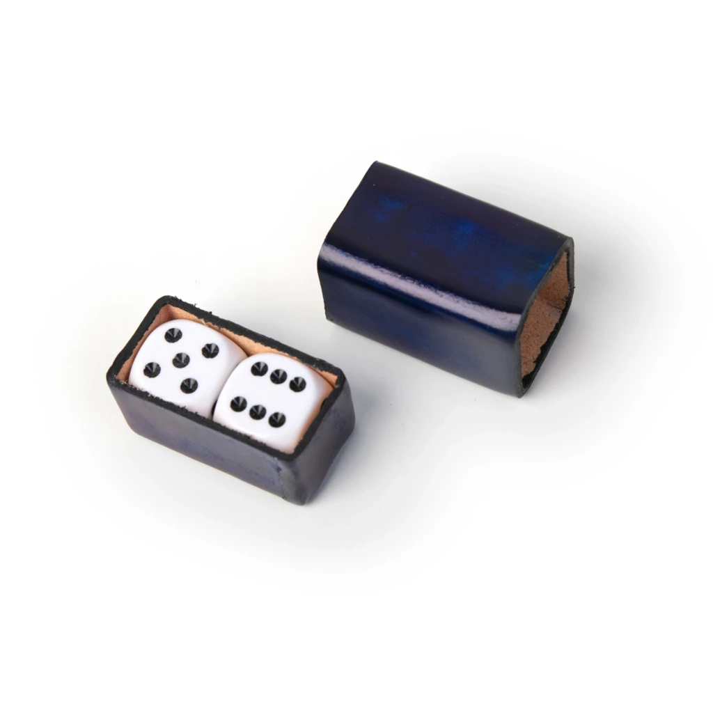 Dice Game with 2 Dice in Leather Box, dark blue