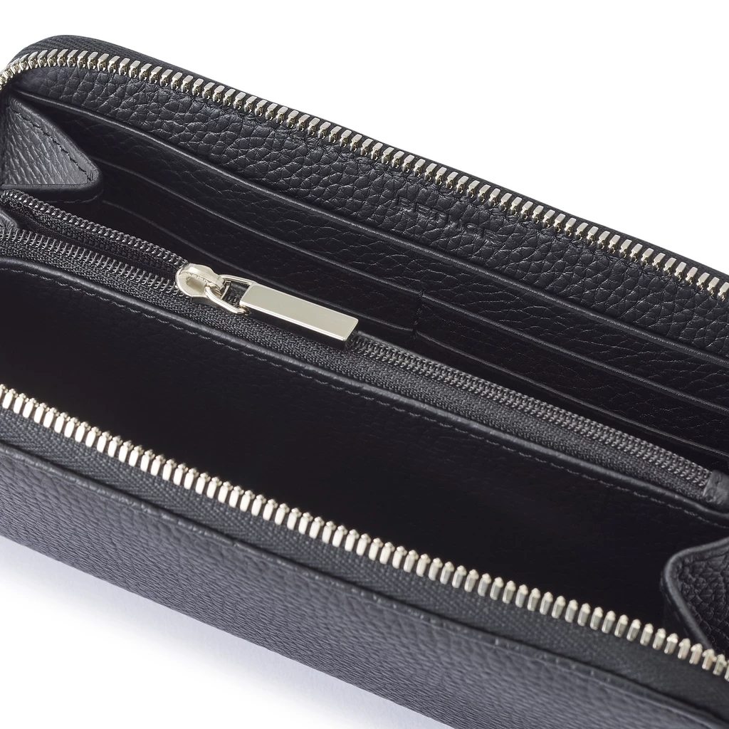 Großes Portemonnaie mit Zip Adri, Leder, Schwarz