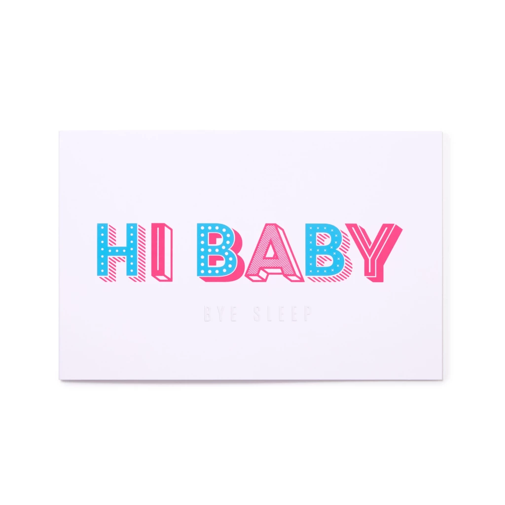 Greeting card stork good news  neon blue