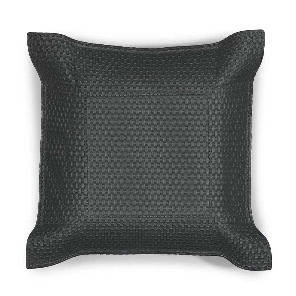 Valet tray square, leather woven look, 20 x 20 cm, dark grey