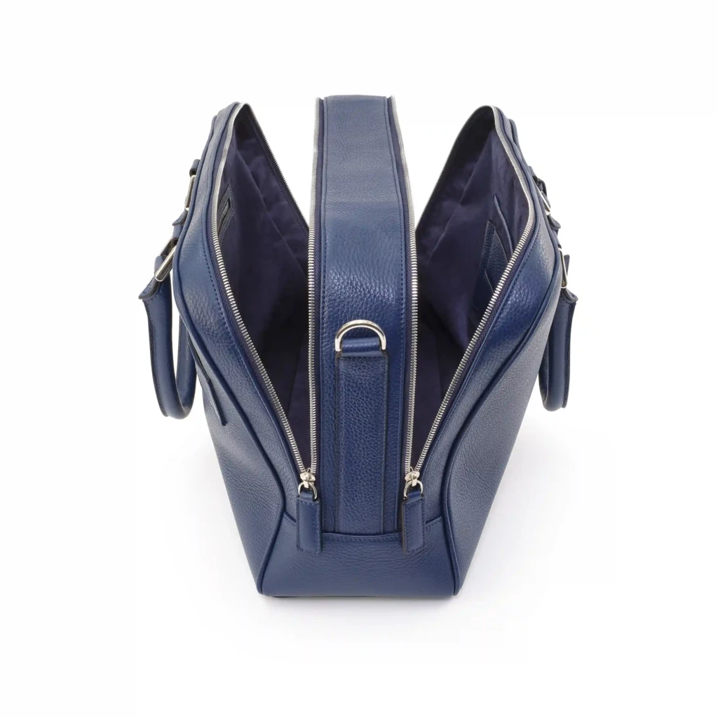 Adri leather briefcase – wide, dark blue