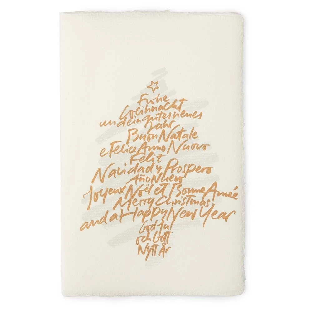 Christmas card tree with writing white/gold laid paper