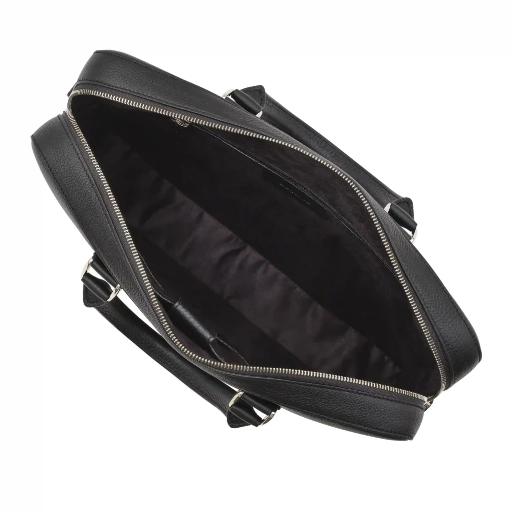 Adri leather briefcase – slim, black