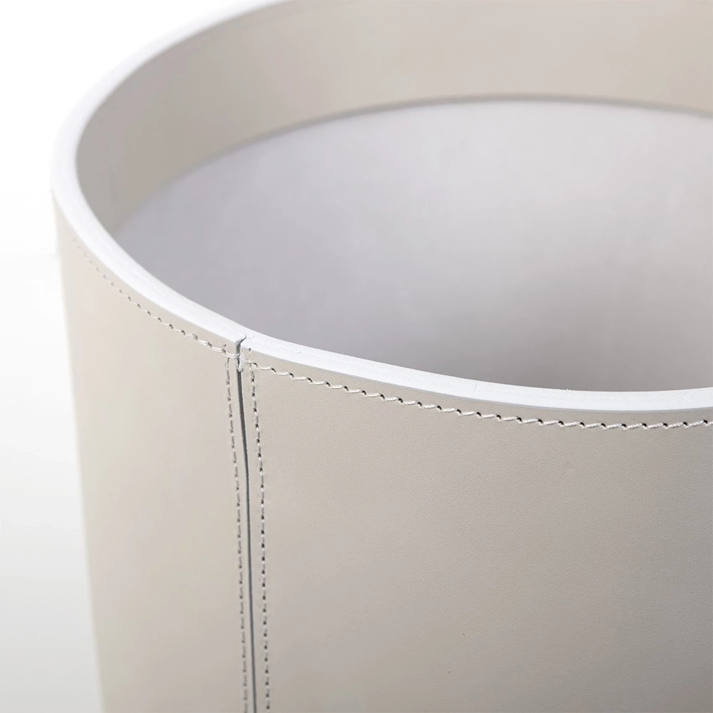 Round wastepaper bin, leather, H 30 cm, D 24 cm, light grey