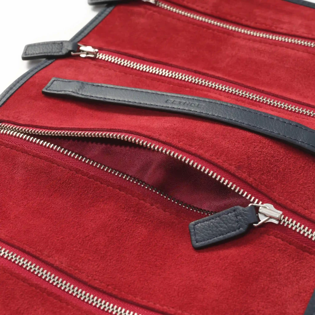 Jewellery roll, Collection 1977, leather, blue