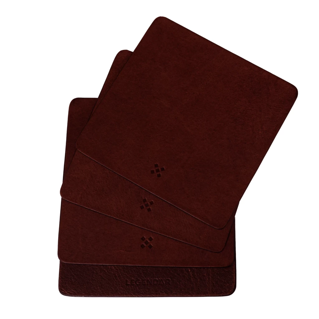 LEGENDÄR DRYNK Set of Coasters, leather, dark brown