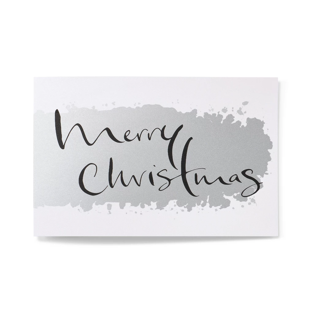 Grußkarte "Merry Christmas" Kalligraphie Silber