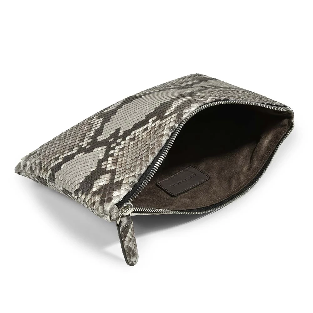 Pouch with Zip, python leather, small, black/white