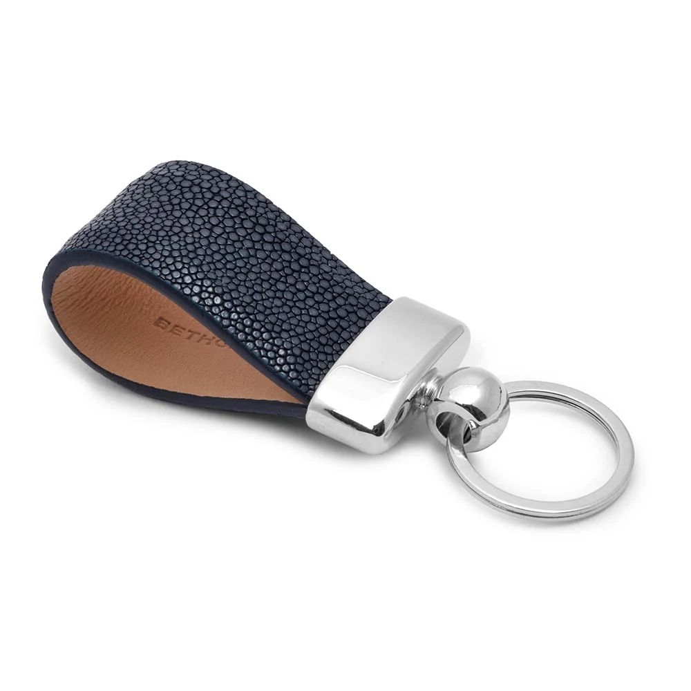 Key Ring, stingray leather, navy blue