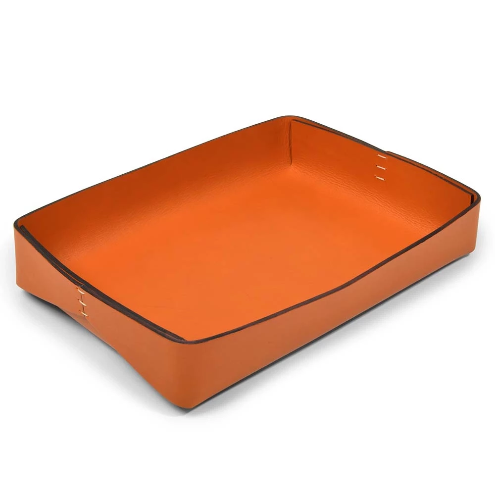 Desk Organiser Tray Stitch, A4, leather, orange