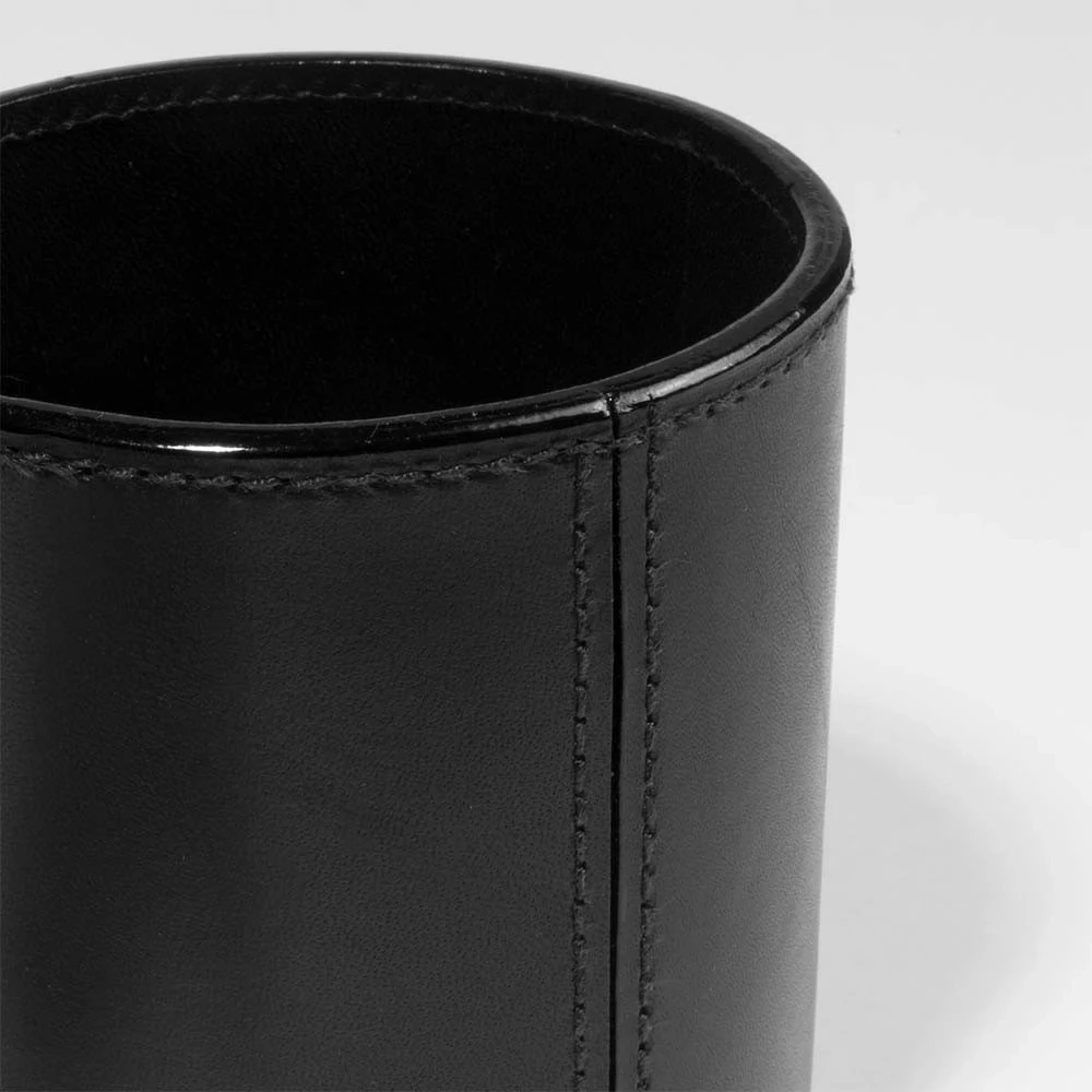 Round pen holder, leather, H 11 cm, D 8.5 cm, black