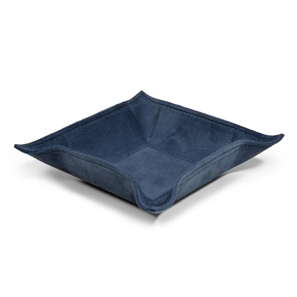 Valet tray square, suede leather, 15 x 15 cm, royal blue