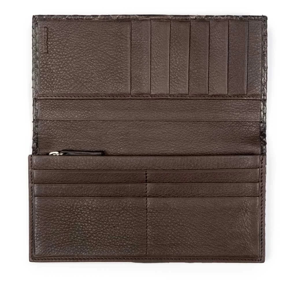 Wallet Double with Coin Pocket, python leather, dark brown
