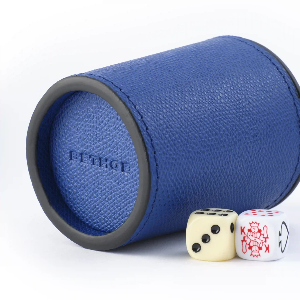 Dice Cup Shaker, leather, navy blue