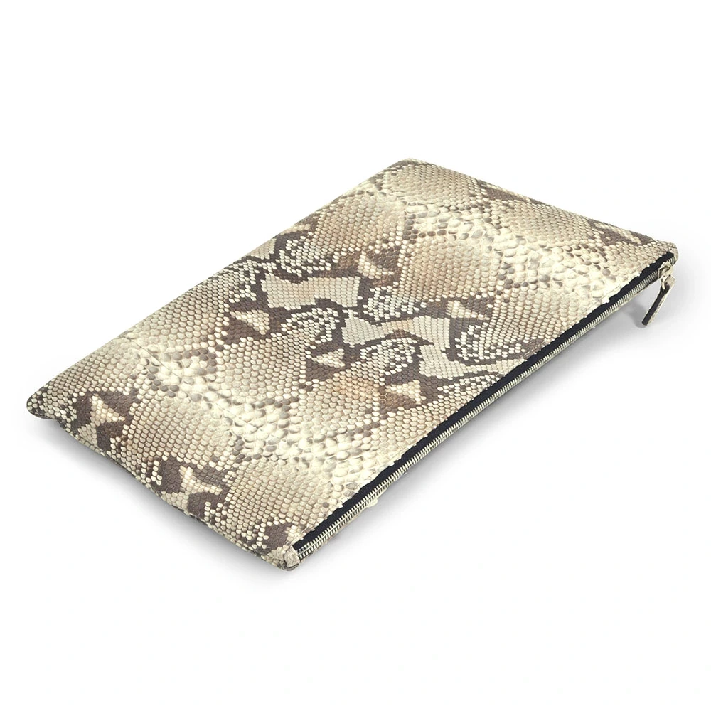 Pouch with Zip, python leather, large, black/white