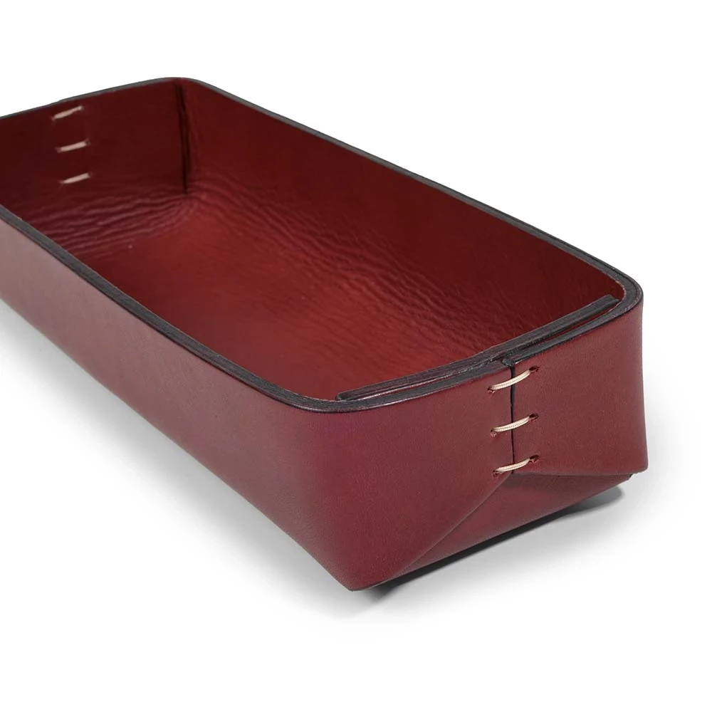 Pen Tray Stitch, leather, narrow, burgundy