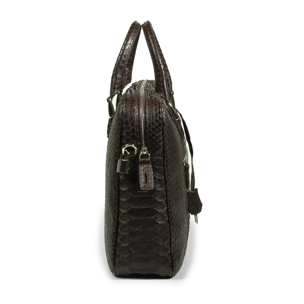 Briefcase, python leather, dark brown