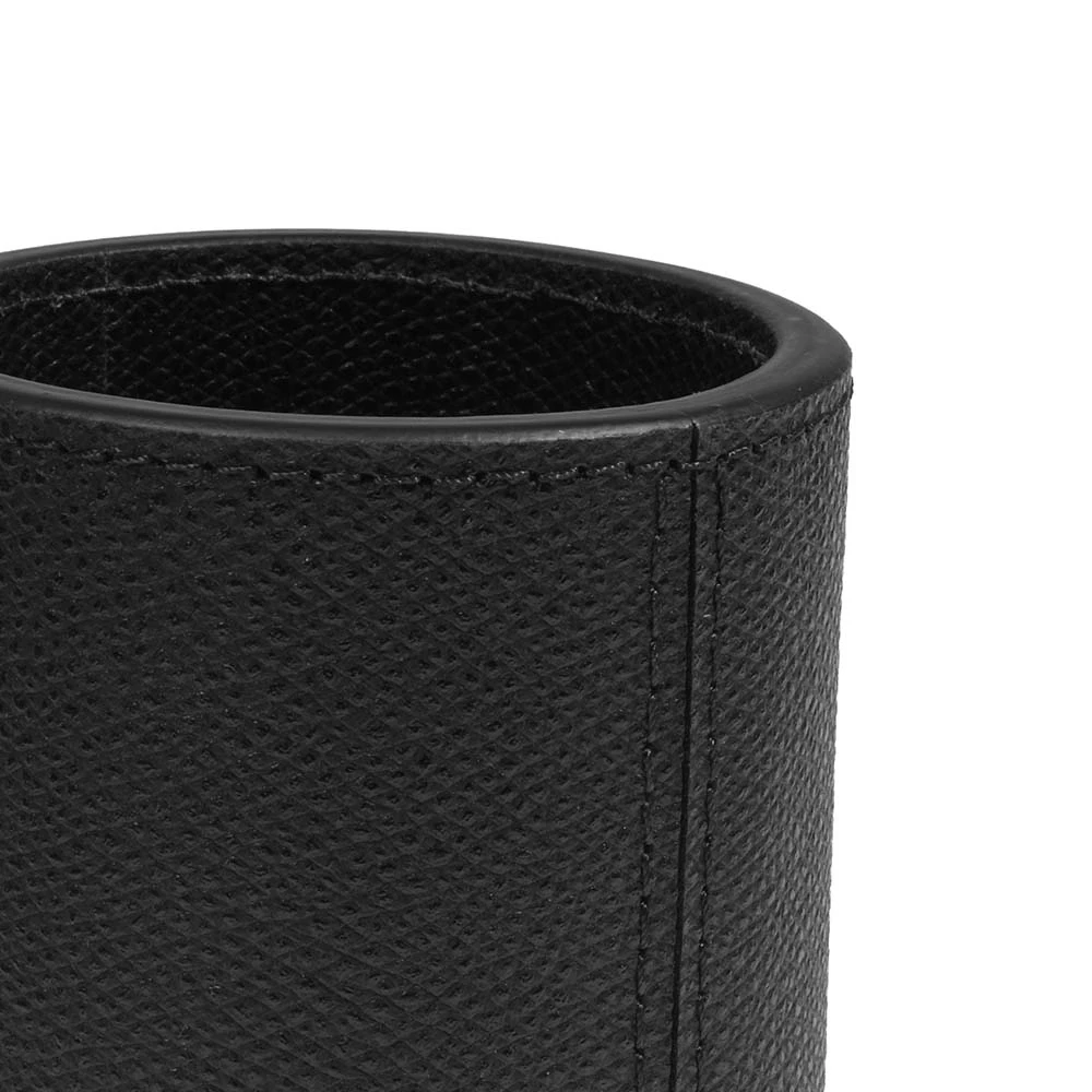 Round pen holder, leather, H 10 cm, D 7.5 cm, black