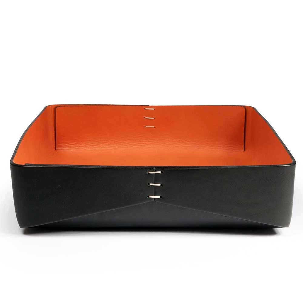 Desk Organiser Tray Stitch, A4, leather, black/orange
