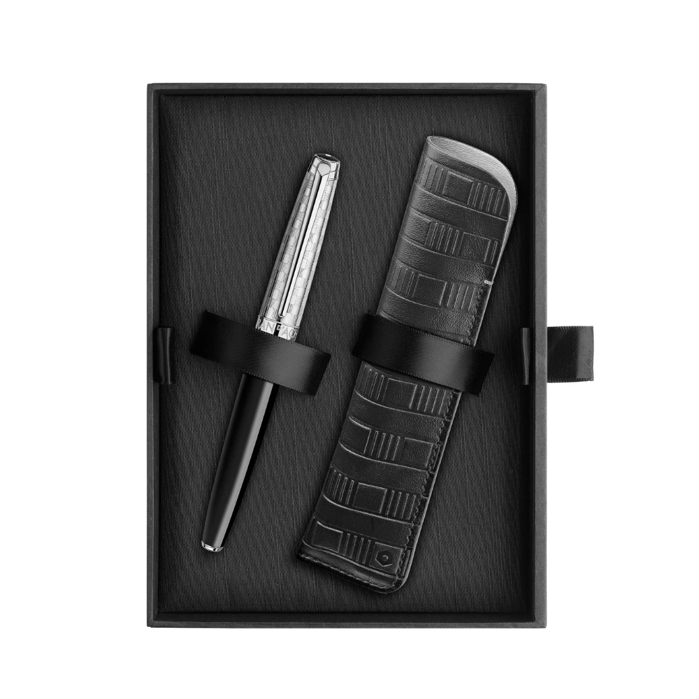Caran d'Ache - Léman Damier - Set - Fountain Pen - Case - Silver - Black  - B