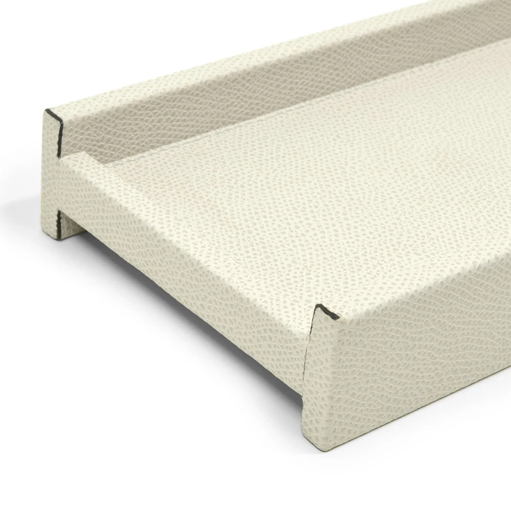 Pen tray, Design Stéphane Parmentier, leather, light grey