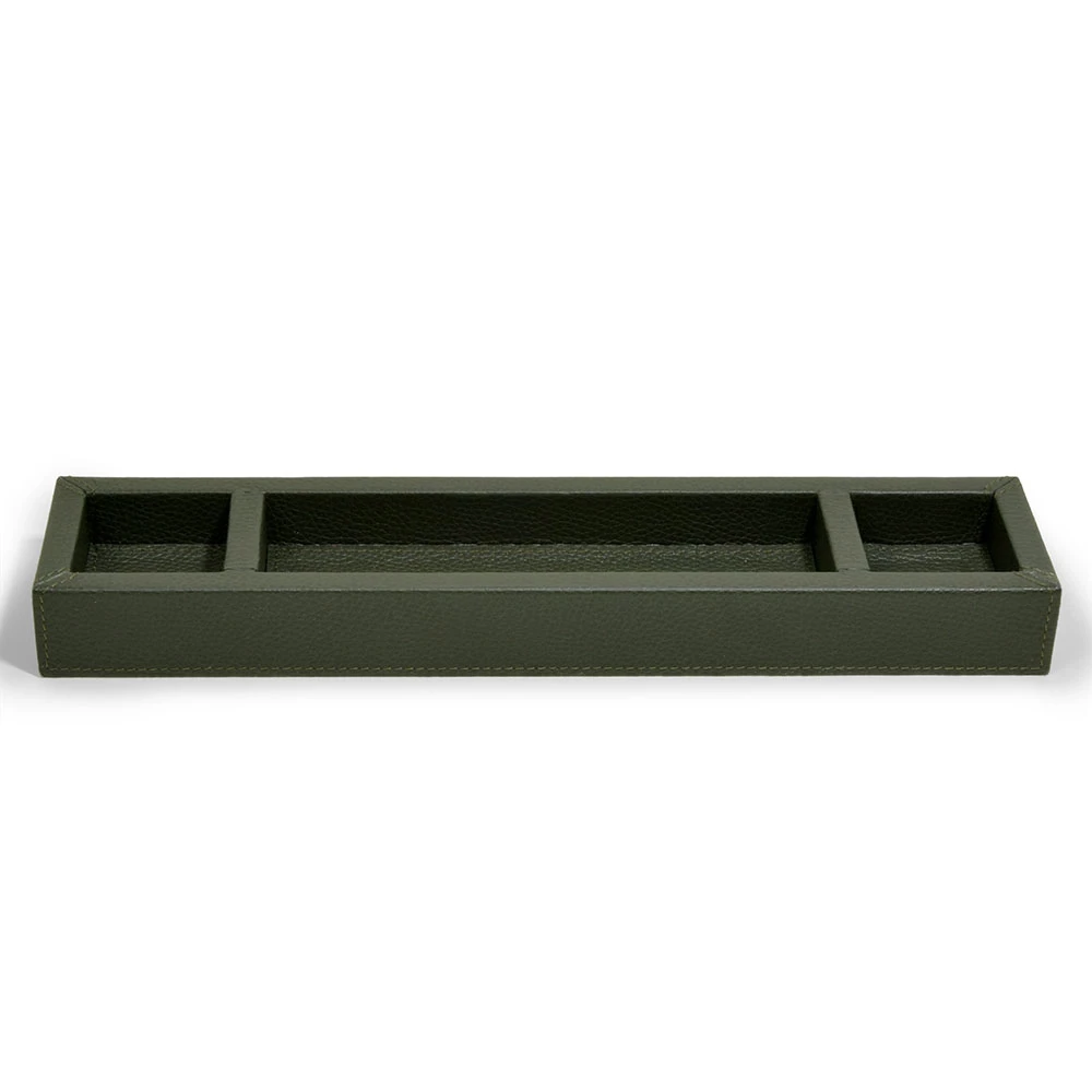 Pen Tray, 3 Compartments, buckskin faux leather, dark green