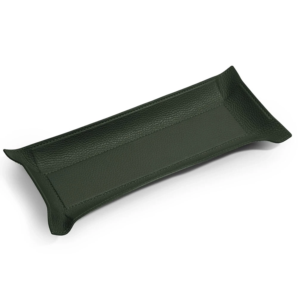 Valet tray rectangular, deer leather, 32 x 13 cm, dark green