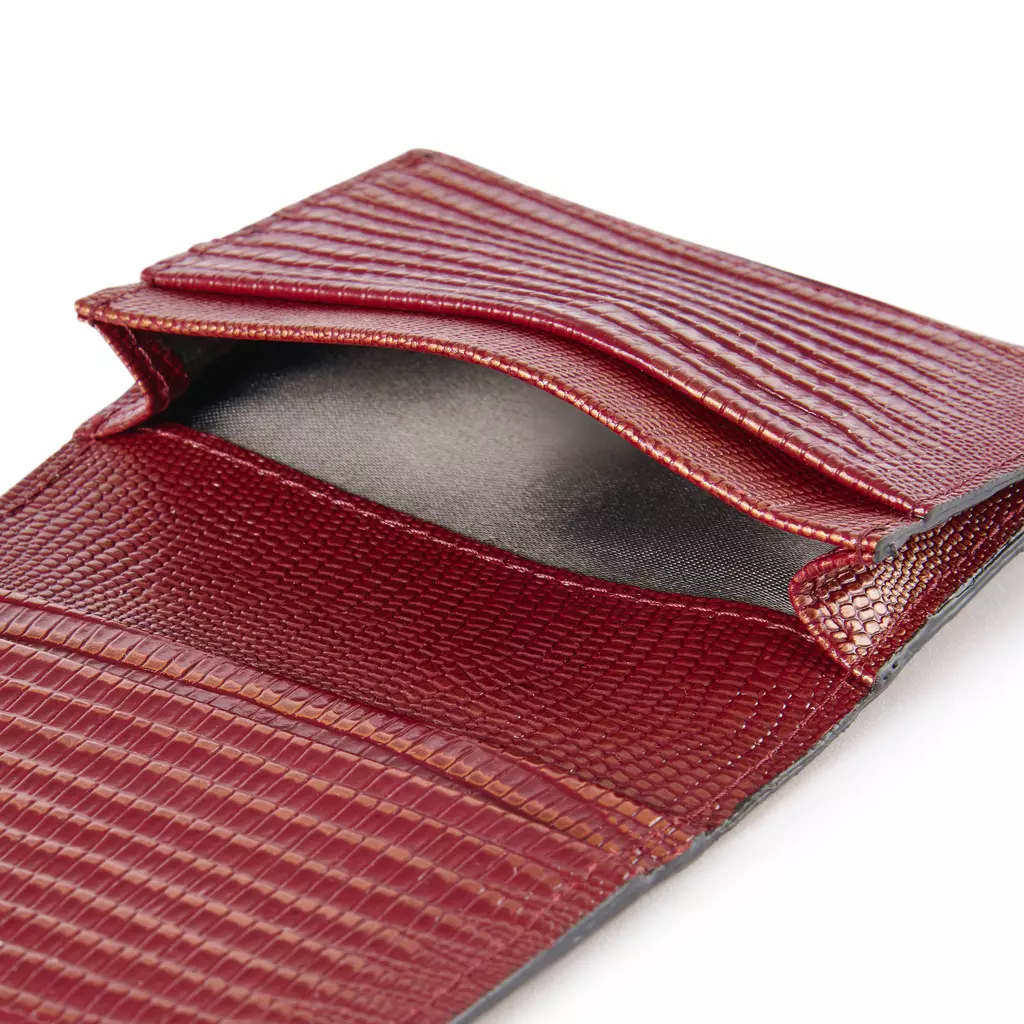 Folded Leather Card Holder – 3 Card Slots, Garnet Red