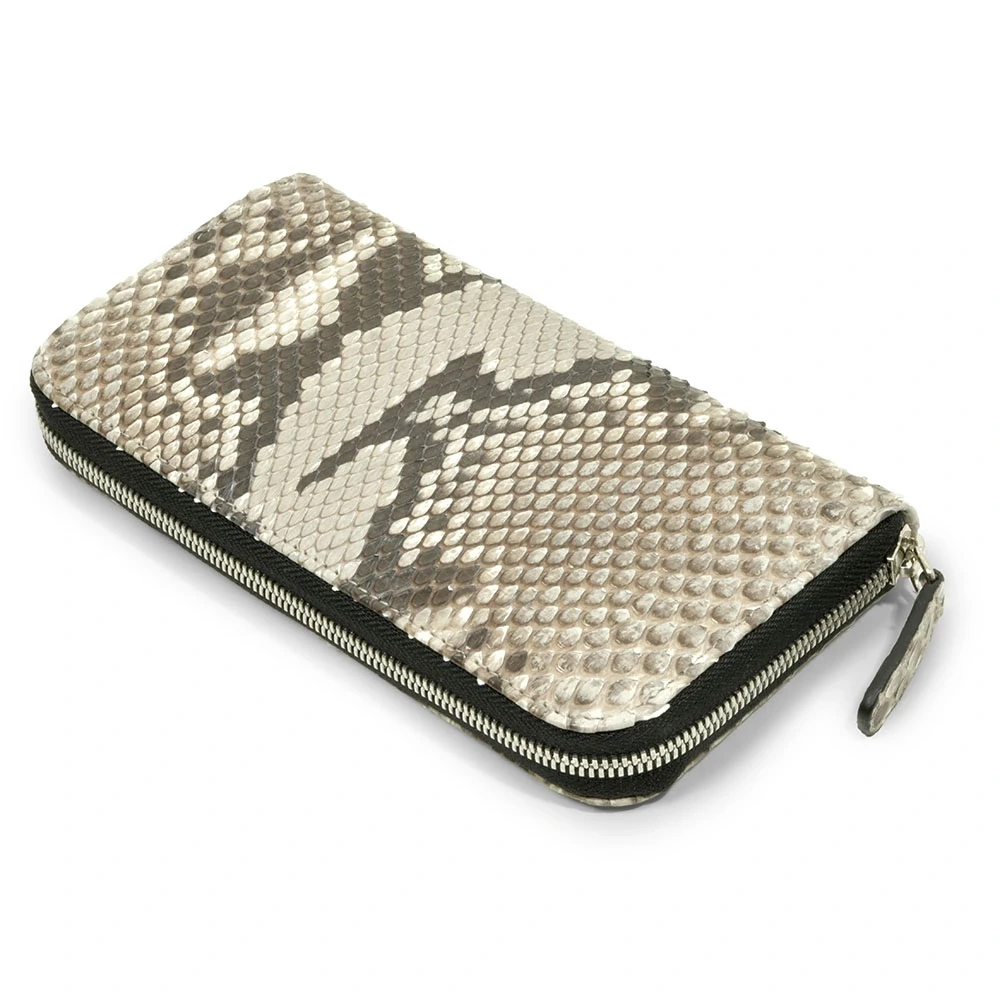 Wallet with Zip, python leather, large, black/white