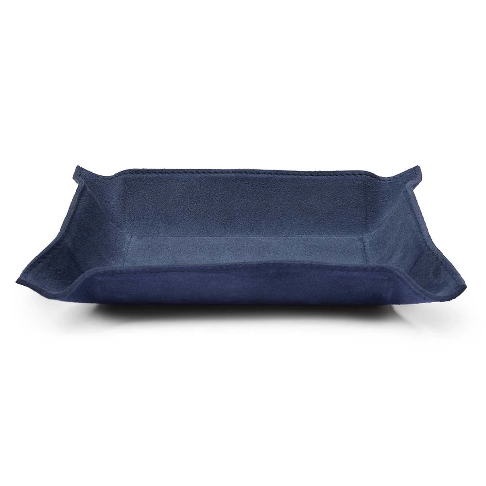 Valet tray rectangular, suede leather, 21 x 15 cm, royal blue