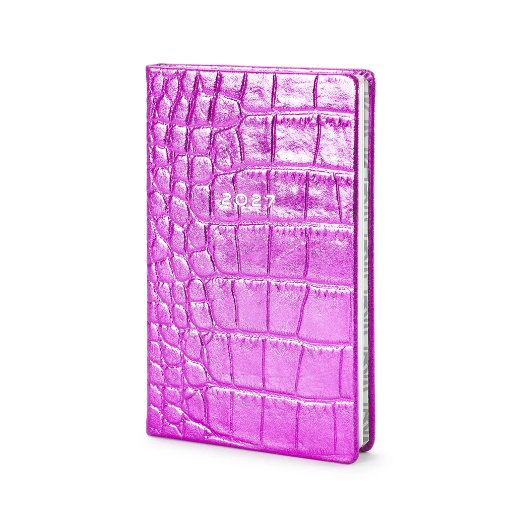 Weekly Planner 8-Days-a-Week 2027 - Week on 2 Pages - Leather - Wild Pink - 8.5 x 14 cm