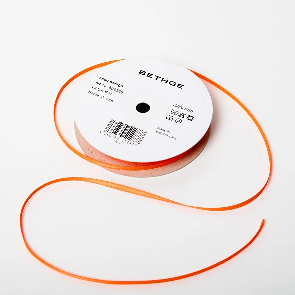 Satin ribbon, Width 3mm, Neon Orange