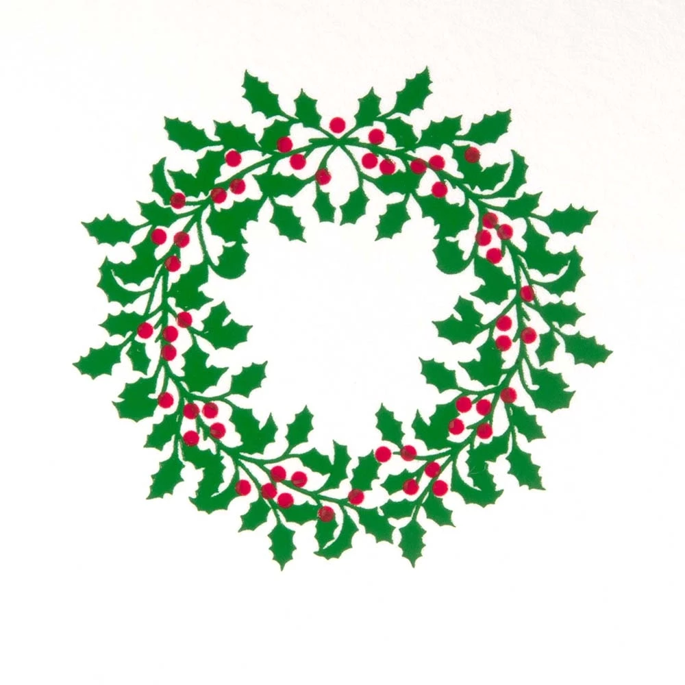 Christmas card holly circle smooth white