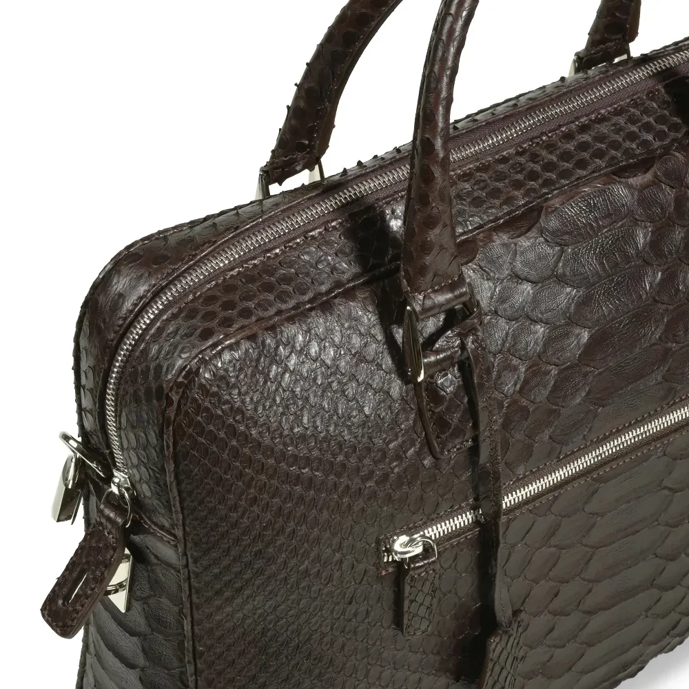 Briefcase, python leather, dark brown