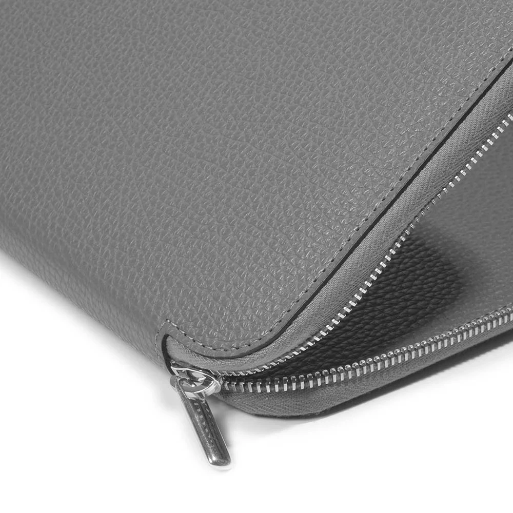 Writing folder with zip A4, leather Lux, grey