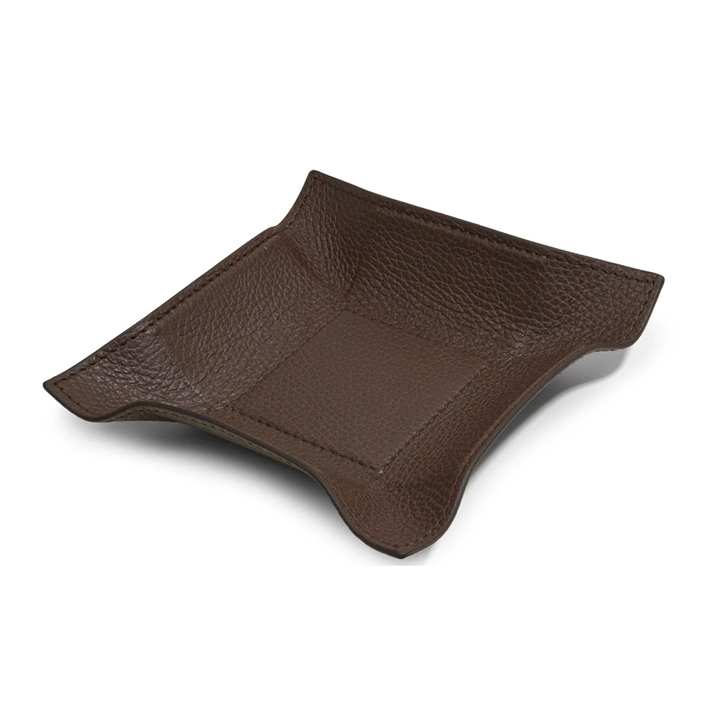 Valet tray square, deer leather, 15 x 15 cm, mocha