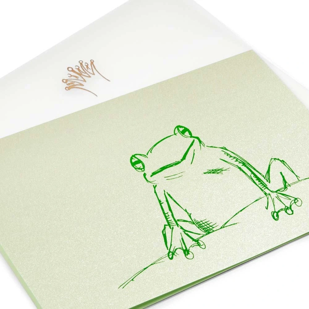 Greeting card frog king green  crown gold