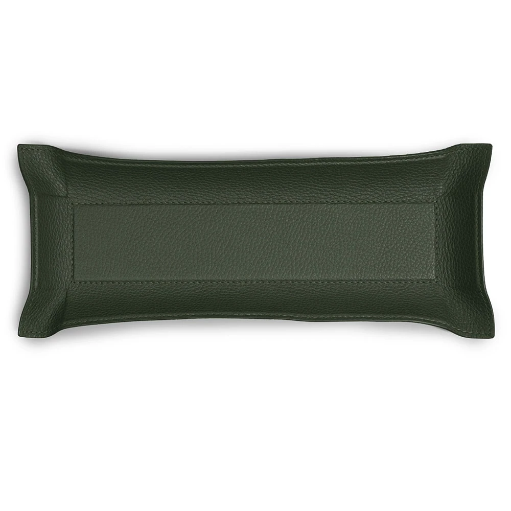 Valet tray rectangular, deer leather, 32 x 13 cm, dark green