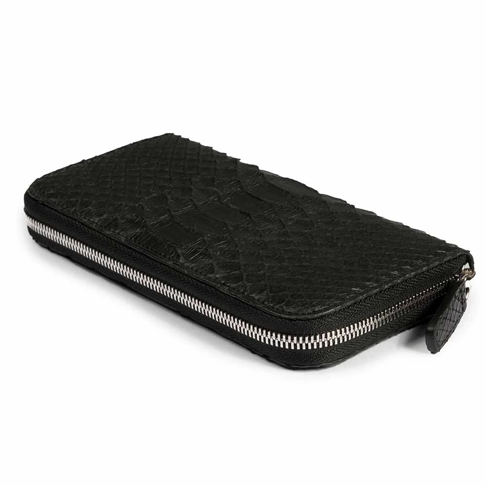 Wallet with Zip, python leather, large, black