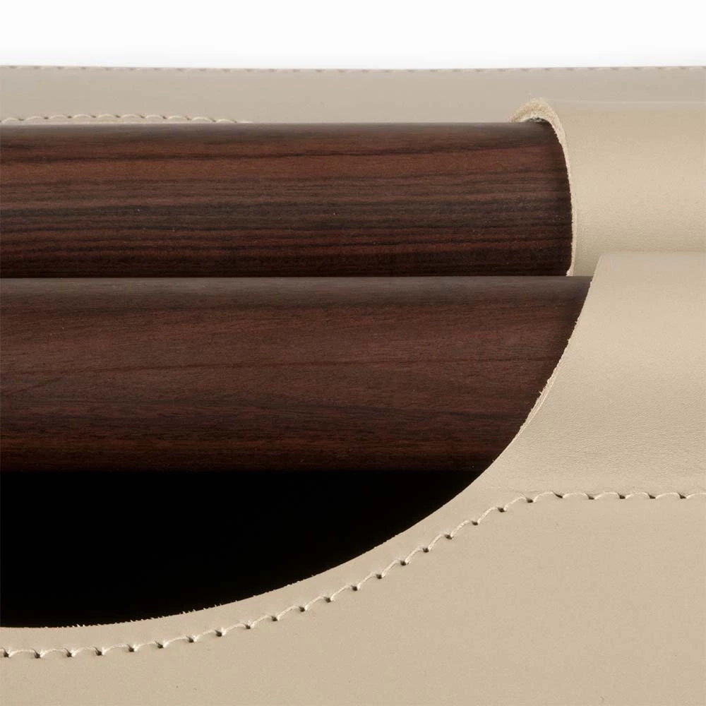 Firewood basket with rosewood handle, leather, taupe