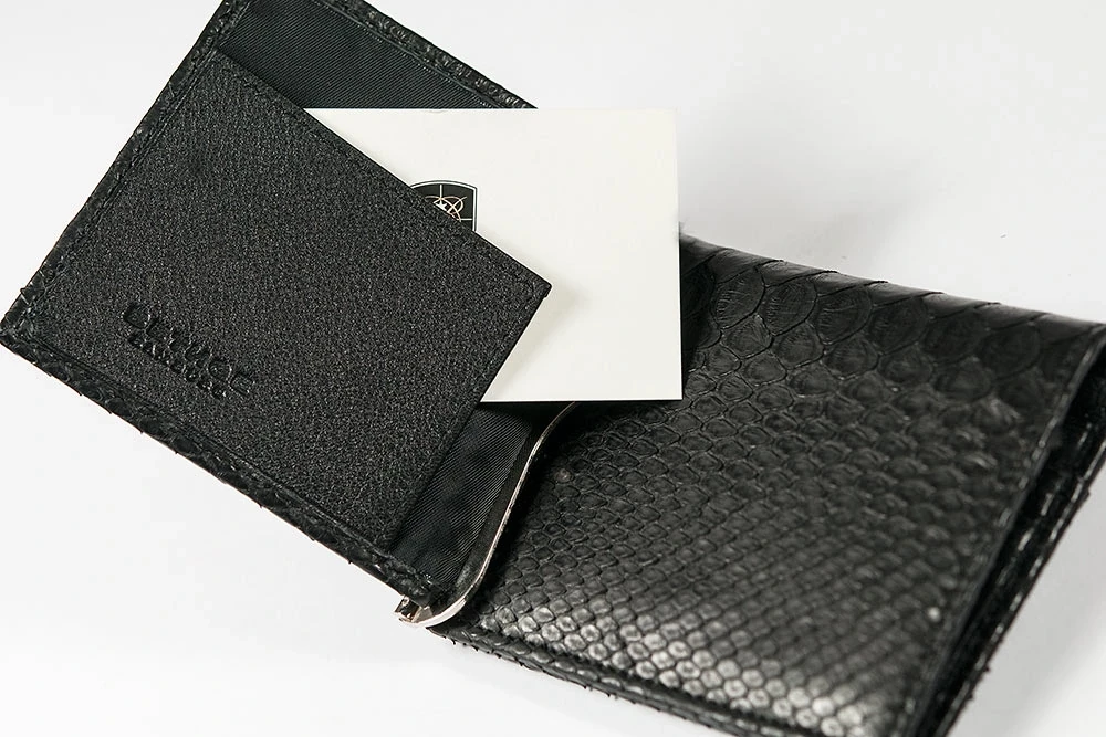 Wallet Doppio with Coin Pocket, python leather, black