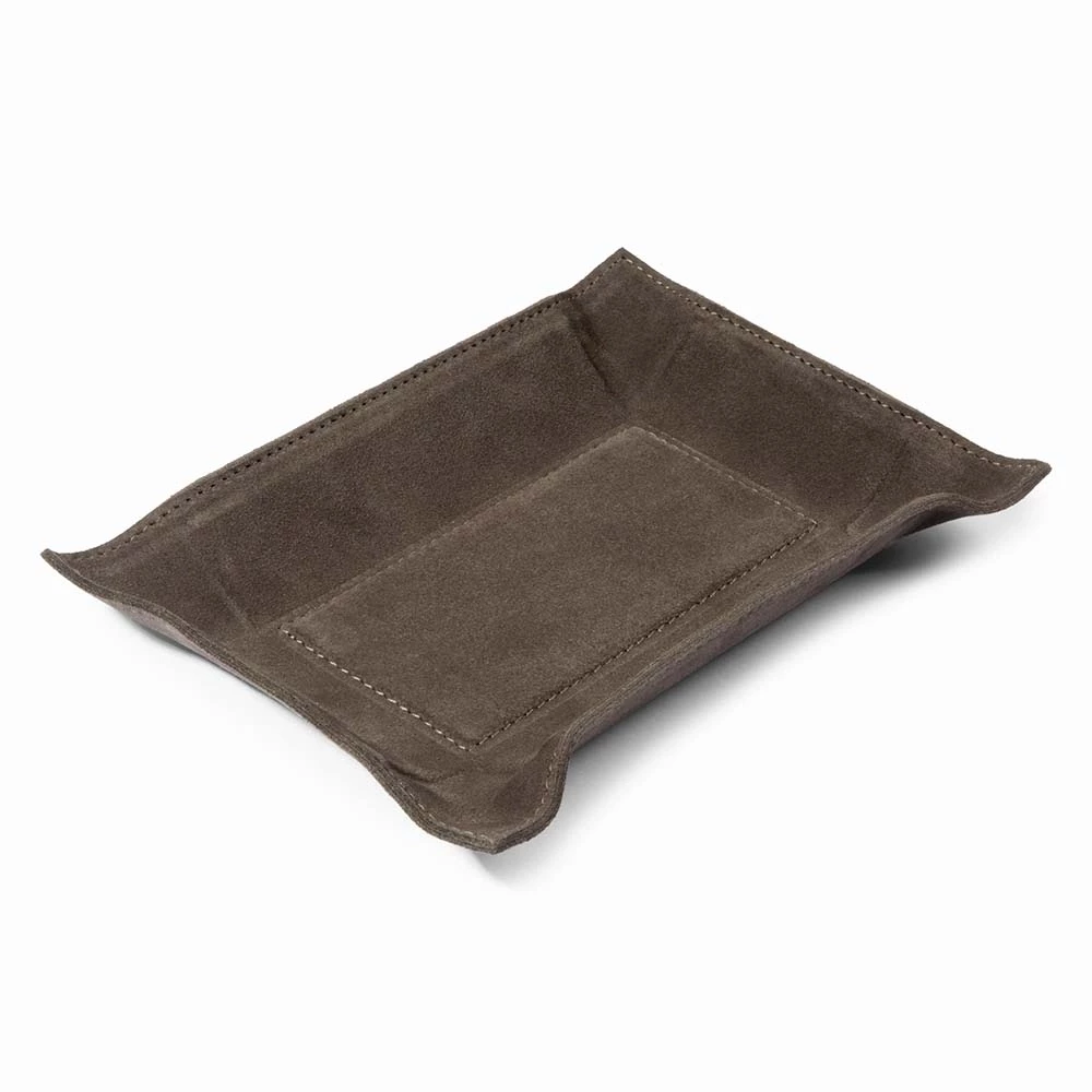 Valet tray rectangular, suede leather, 21 x 15 cm, lava
