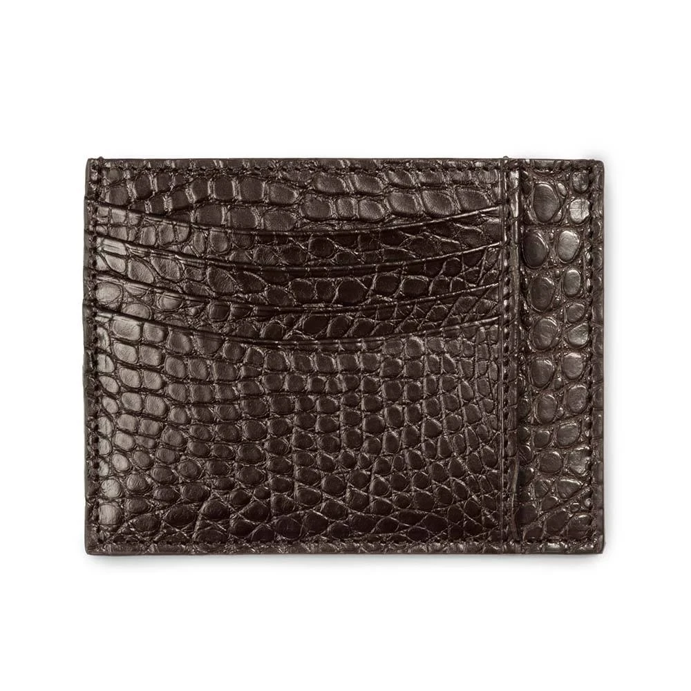 Card Wallet flat, 8 cc, alligator leather, dark brown