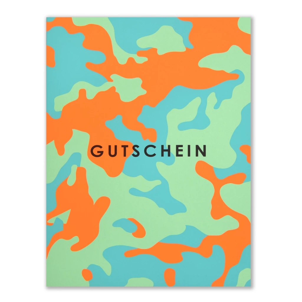 Camouflage Gift Card (A5) – Orange & Green on Mint